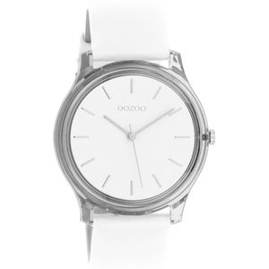 OOZOO Timepieces - Zilverkleurige horloge met witte leren band - C11135