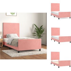 vidaXL Bedframe - Fluweel - Verstelbare hoogte - Ondersteunende poten - Multiplex lattenbodem - Comfortabele ondersteuning - Roze - 203 x 83 x 118/128 cm - Geschikte matras- 80 x 200 cm - Inclusief hoofd- en voeteneind - Bed