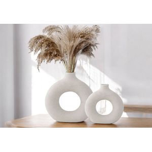 Donut vaas wit voor pampasgras, vaas Nordic Ring Shape Moderne Deko vaas wit mat, vaas Wit Boho ronde vaas Home Decor voor kantoor Home, L+M