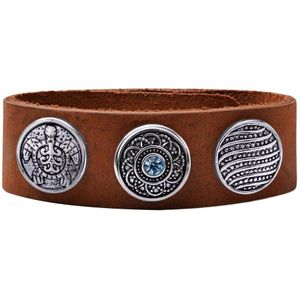 Quiges Dames Leren Armband Bruin met 3 Drukknopen Set 19.5 - 21.5cm - EBCMS327