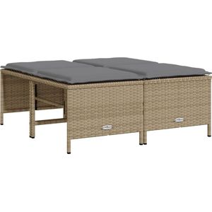vidaXL Tuinkrukken met Kussens - Set van 4 - Beige Tuinkruk - Tuinkrukken - Krukje - Rattan Krukje