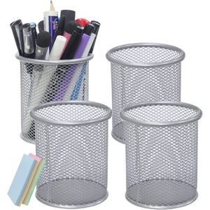 Penhouder Set van 4 Stuks - Ronde Pennenhouder voor Bureau - Desk Organizer voor Kantoor en Klaslokalen - Zilveren Pennenhouder voor Kinderen en Volwassenen