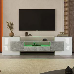 Stijlvol TV-meubel - lowboard - hoogglans, 200 cm, LED-verlichting - woonkamer meubels - modern design - elegant glazen oppervlak - grijs wit