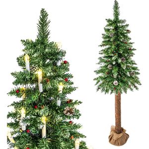 Kunst kerstboom met houten stam – 220 cm + sneeuw & versiering