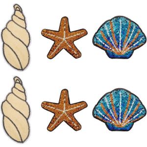 6pcs Starfish Shell Shape Sequins Application Glitter Starfish Iron On Patches - Shell Hot Glue Cloth Patches Sew On Sequins Patch For Clothes Repair Decoration And