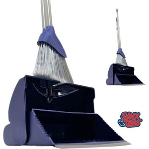 Synx Tools Stoffer en Blik met lange stelen 95 cm Blauw Kunststof - Stoffer Blik set - Stoffer en blik sluitend model - Schoonmaak artikelen - Bezem / Veger en blik met lange steel - Schoonmaken