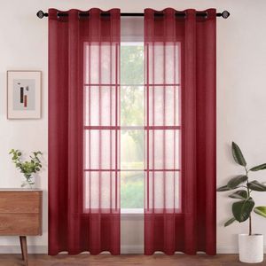 Ibenzoa® Moderne Transparante Voile Gordijnen Set van 2 met Ingestanste Ringen in Wijnrood 140 x 225 cm