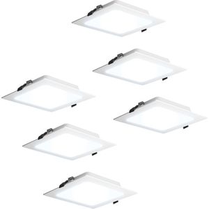 HOFTRONIC - 6-Pack Virginia inbouwspots - 18W - 1820 lumen - Extra plat - 6500K daglicht wit - Wit - Vierkant - 220x220cm