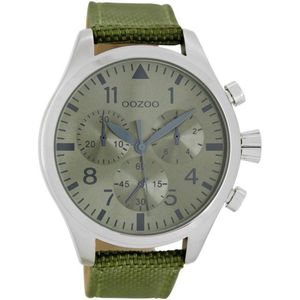 Zilverkleurige OOZOO horloge met groene NATO horlogeband - C6798