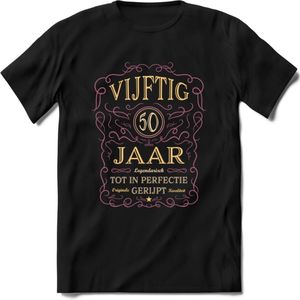 50 Jaar Legendarisch Gerijpt T-Shirt | Oud Roze - Ivoor | Grappig Verjaardag en Feest Cadeau Shirt | Dames - Heren - Unisex | Tshirt Kleding Kado | - Zwart - XL