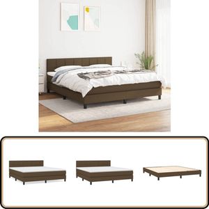 vidaXL Boxspring - Stof - Donkerbruin - 160x200 cm Boxspringbed - Donkere Bruine Boxspring - Verstelbare Hoofdbord - Pocketveer Matras - Middelhard Matras