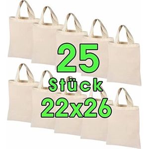 25 stuks katoenen tassen, 22 x 26 cm, klein, jute zakjes, natuurlijke apothekerstas, draagtas, geschenktas, Oeko-Tex®-gecertificeerd, stoffen tas, onbedrukt, voor medicijnen om te beschilderen en te