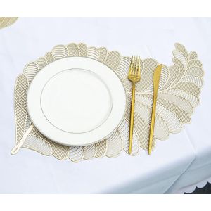 Set van 6 placemat met uitgeholde bladeren, wasbaar, decoratieve antislip kunststof placemats voor keukentafel (goud C)