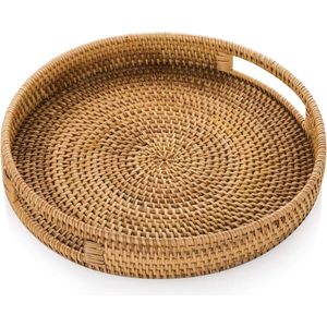 rond rotan dienblad 35cm handgeweven rieten dienblad rotan dienblad rustiek decoratief dienblad voor ontbijt, drankjes, snack, brood voor salontafel bar dinerfeesten keukenorganizer