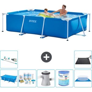 Intex Rechthoekig Frame Zwembad - 260 x 160 x 65 cm - Blauw - Inclusief Solarzeil - Onderhoudspakket - Zwembadfilterpomp - Filter - Grondzeil - Stofzuiger - Solar Mat