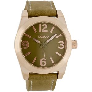 OOZOO Timepieces - Rosé goudkleurige horloge met camel leren band - C6735