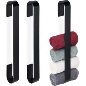 Relaxdays 3x handdoekrek zonder boren - handdoekenrek zelfklevend - handdoekstang zwart