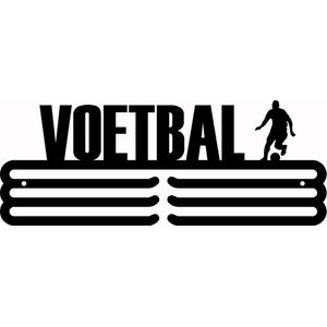 Voetbal Man Medaillehanger 3bars zwarte coating - staal (35cm breed) - Nederlands product - sportcadeau - medalhanger - medailles - muurdecoratie