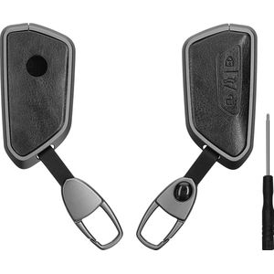 kwmobile autosleutel hoesje geschikt voor VW Golf 8 3-knops autosleutel - Autosleutel behuizing met sleutelhanger - Sleutel case van imitatieleer - In zwart / metallic zwart