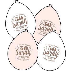 Ballonnen met ""Sarah 50 jaar"" - Wit / Roze / Zwart - Rubber - 25 cm - 6 stuks - Ballon - Sarah - Abraham - 50 jaar - Verjaardag