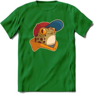 Hippe Kikker T-Shirt Grappig | Dieren reptielen Kleding Kado Heren / Dames | Animal Skateboard Cadeau shirt - Donker Groen - 3XL