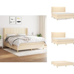 vidaXL Boxspring - Boxsprings - Bed - Slaapmeubel - Boxspring met matras stof crèmekleurig 160x200 cm