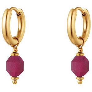 Stainless steel earrings classy - Yehwang - Oorbellen - One size - Goud/Paars