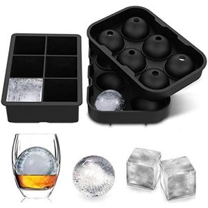 Selbro ® 2 stuks Siliconen IJsblokjesvormen met Deksel - Inclusief Vierkante IJsblokjesvorm en IJsbalvorm voor Cocktails, Whisky en Babyvoeding - BPA-vrij en LFGB-gecertificeerd