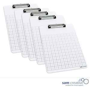 Whiteboard Klembord Ruiten (A4 set 5 stuks) | Notitiebord Whiteboard | Inspectiebord Whiteboard | Whiteboard Clipboard