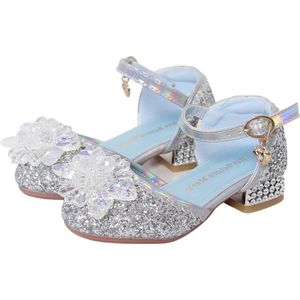 Het Betere Merk prinsessen schoenen met hakje - voor bij je prinsessenjurk - tiara en toverstaf - maat 35 - zilver prinsessen schoenen plastic