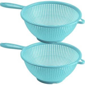 Plasticforte Keuken vergiet/zeef met handvat - 2x - kunststof - Dia 22 cm x Hoogte 10 cm - blauw