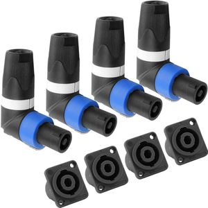 Speakon-connector haaks voor Neutrik-luidspreker 4-polige audiokabel NL4 NL2-serie 90 graden luidsprekerstekker mannelijk vrouwelijk paneelmontage socket voor versterker - Set van 8
