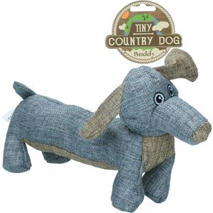 Country Dog Tiny Buddy – Honden speelgoed – Honden speeltje met piepgeluid – Honden knuffel gemaakt van hoogwaardige materialen – Dubbel gestikt – Extra lagen – Met krakende vulling - Voor trek spelletjes of apporteren – Grijs/Blauw – 31x16cm