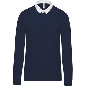 Sportieve rugbypolo met lange mouwen Navy/White - XS