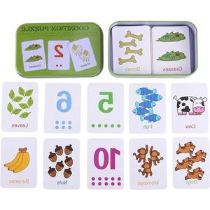 Leuke cognitie puzzelkaarten - metalen opbergdoos - cijfers en letters - vormen en dieren - vroeg leren speelgoed - peuters en kinderen - 0-6 jaar oud (#1) .