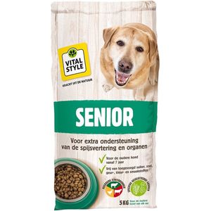 VITALstyle Hond Senior - Hondenbrokken - Extra Ondersteuning Voor De Oudere Hond - Met o.a. Chichoreiwortel & Zoethoutwortel - 5 kg
