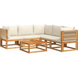 vidaXL - 6-delige - Loungeset - met - kussens - massief - acaciahout