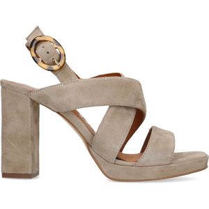 Sacha - Dames - Taupe suède sandalen met blokhak - Maat 42