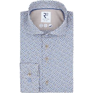 R2 Amsterdam - Overhemd Print Koffiekopjes Blauw - Heren - Maat 37 - Modern-fit