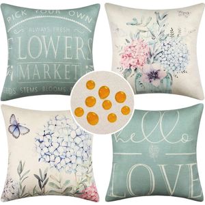 Cushion Covers Waterproof Pack of 4 45 x 45 cm Decorative Outdoor Cushion Waterproof Breathable Teal Linen Cushion Cover for Sofa Cushion Garden Outdoor Decor Vase Plants Blue Cushion Covers