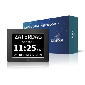 Krexs Dementieklok – Seniorenklok - Kalenderklok voor Dementie – Alzheimerklok – Alarmfunctie - Digitale Klok - Zwart