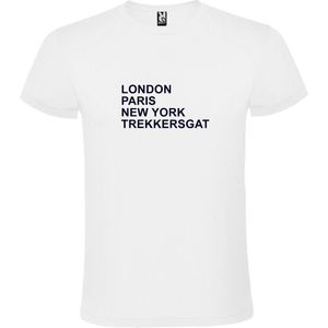 wit T-Shirt met London,Paris, New York , Trekkersgat tekst Zwart Size XXXXL