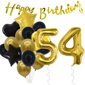Snoes Ballonnen 54 Jaar Feestpakket – Versiering – Verjaardag Set Goldie Cijferballon 54 Jaar -Heliumballon