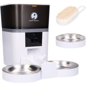 Prime AnimalZ 2 in 1 Automatische voerbak kat & hond - Voerautomaat met Camera - Dubbele Voederbak met Full HD 1080P Camera - Two-way Audio - 4 Liter - Wit
