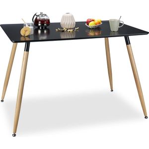 Relaxdays eettafel ARVID - rechthoekig - 75 x 120 cm - 4 poten - met rubberen voetjes - zwart