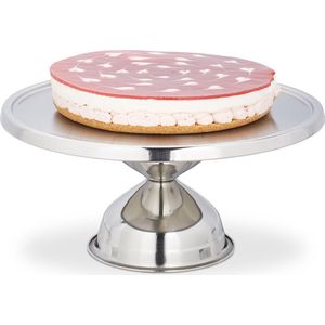 relaxdays taartplateau edelstaal - taartstandaard - rvs - rond - 30 cm doorsnede