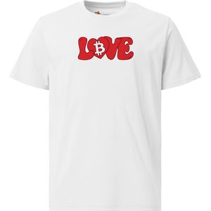 Groovy Love - Unisex - 100% Biologisch Katoen - Kleur Wit - Maat M | Bitcoin cadeau| Crypto cadeau| Bitcoin T-shirt| Crypto T-shirt| Crypto Shirt| Bitcoin Shirt| Bitcoin Merch| Crypto Merch| Bitcoin Kleding