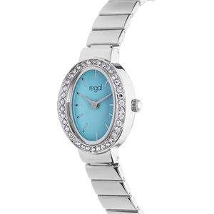 Lucardi Dames Regal horloge blauwe wijzerplaat met steentjes - Horloge - Alloy - Zilverkleurig - 21 mm