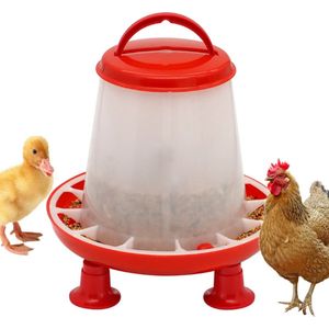 UniEgg® Voersilo met poten | 6 KG | inclusief deksel en handvat (Rood) | Voor diverse pluimveesoorten, waaronder kippen, kwartels, eenden, duiven, kalkoenen en pauwen.