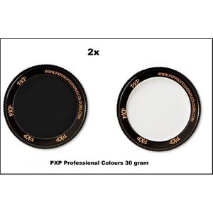 2x Set PXP Professional Colours schmink zwart en wit 30 gram - Schminken verjaardag feest festival thema feest - Word geleverd in kartonnen doosje, niet in envelop ivm beschadiging